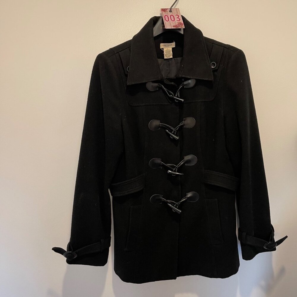 Vertigo Paris Womens Black Toggle Coat L Polyester - Picture 6 of 6